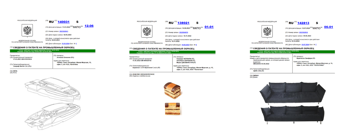 Примеры патентов на промышленный образец. Источник fips.ru