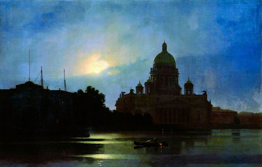 «Исаакиевский собор при луне». Куинджи (1869). Одна из самых ранних известных работ художника, написанная под сильным влиянием Айвазовского