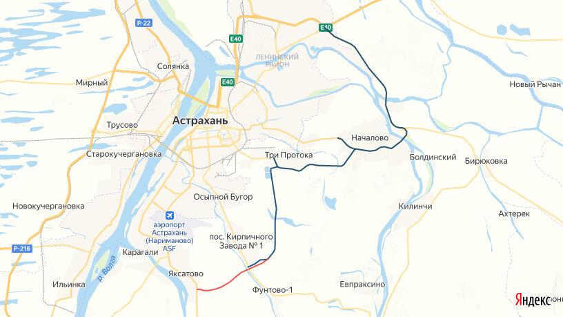 © yandex.ru/map-constructor (Синим – введенные в эксплуатацию участки. Красным – строящийся участок)