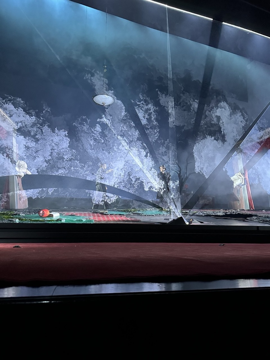 Сцена из спектакля. Спектакль «Идиот». Театр имени Вахтангова. Фото автора.