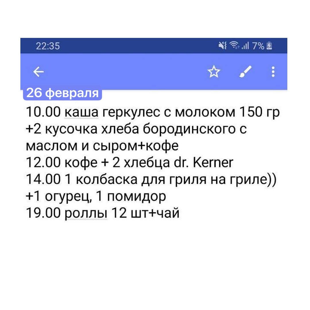 День первый дневника питания