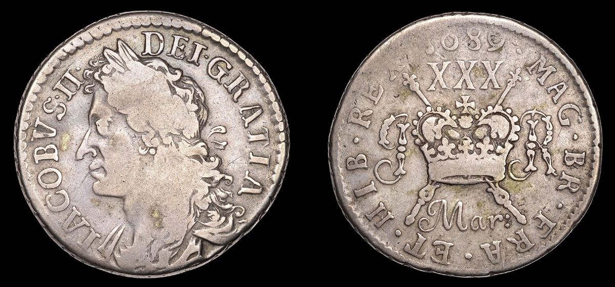 Гроут короля Якова II 1689 года чеканки