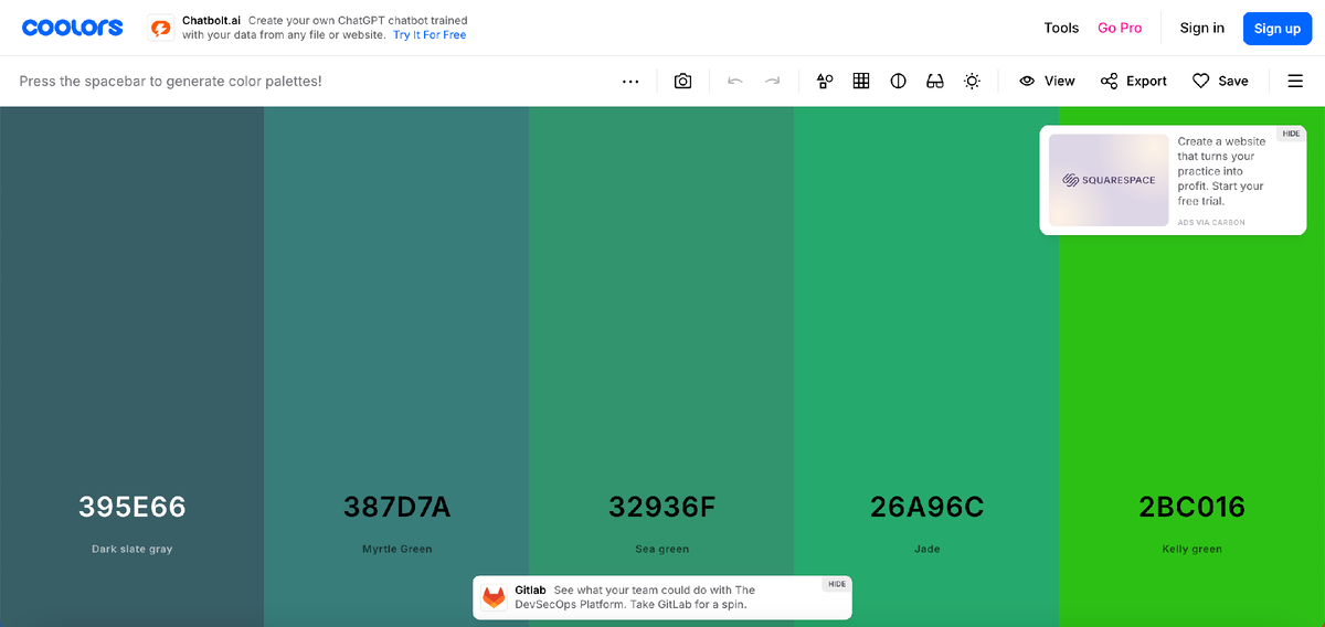 Интерфейс Coolors