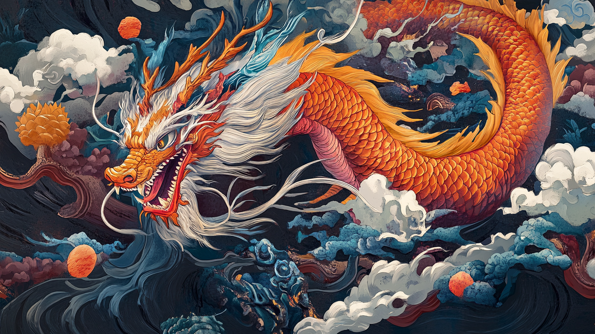 Изящный азиатский дракон, воплощение мудрости и силы