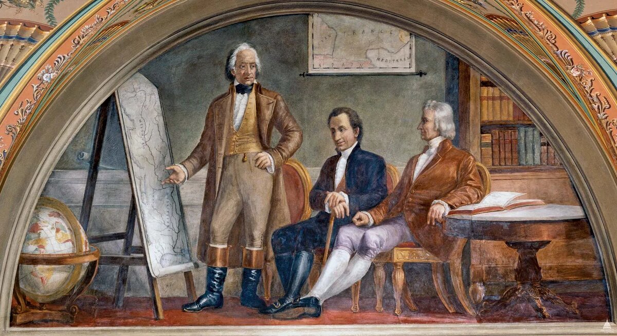 Франсуа Барбе-Марбуа показывает Роберту Ливингстону и Джеймсу Монро территорию Луизианы. Франческо Брумиди, 1875 г. 