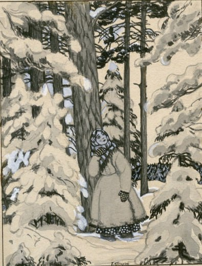 Б. М. Кустодиев. Иллюстрация к поэме Н. А. Некрасова «Мороз, Красный нос». 1921