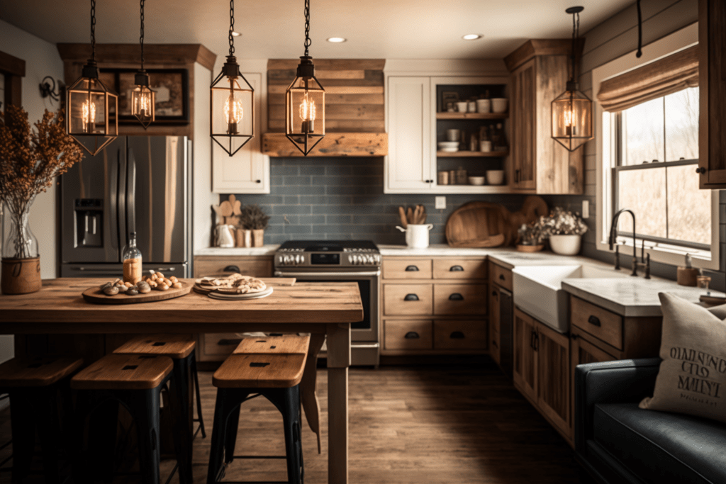    Деревенский стиль кухни оформление интерьера Keri