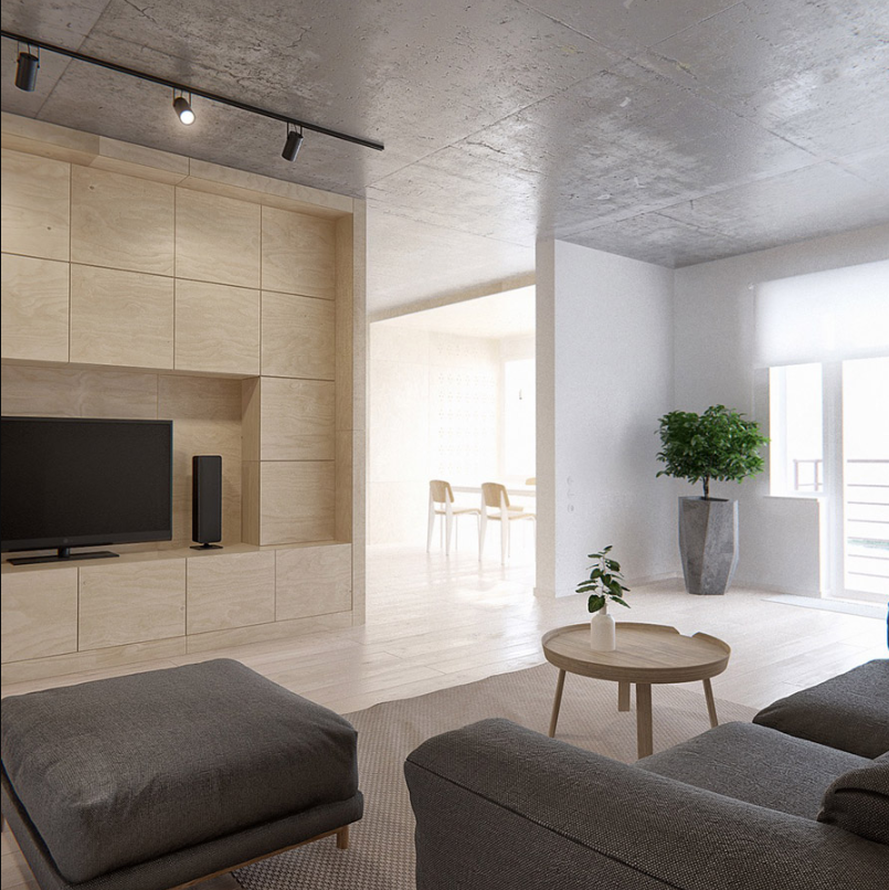 Мебель из фанеры в минималистичном интерьере