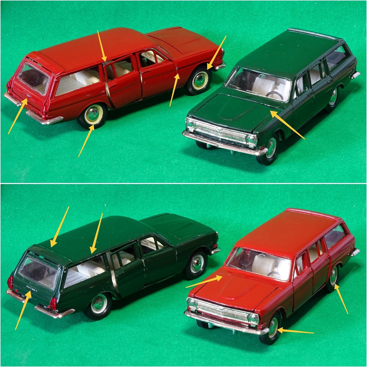 Рис. 2. Саратовские модели автомобиля ГАЗ-24-02 «Волга» до восстановления с отмеченными дефектами