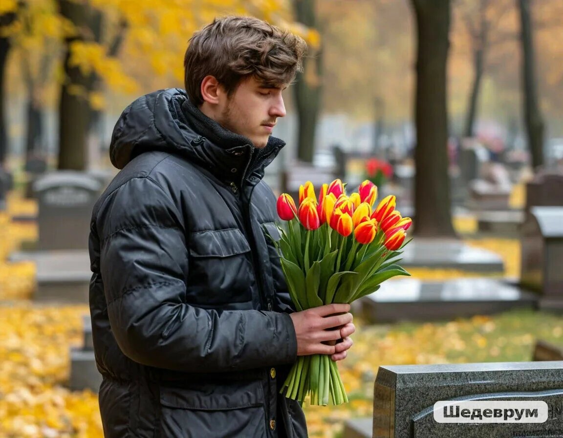 Букет тюльпанов на могилу...