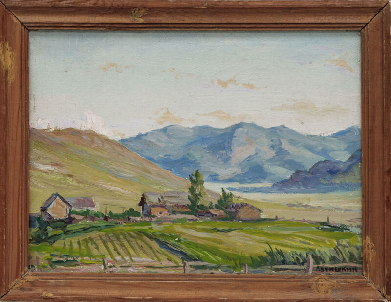 Алтай. Усть-Кан, 1942 г., материалы: картон, масло, размеры: 28 х 38 см. Источник: https://antiqueauction.ru