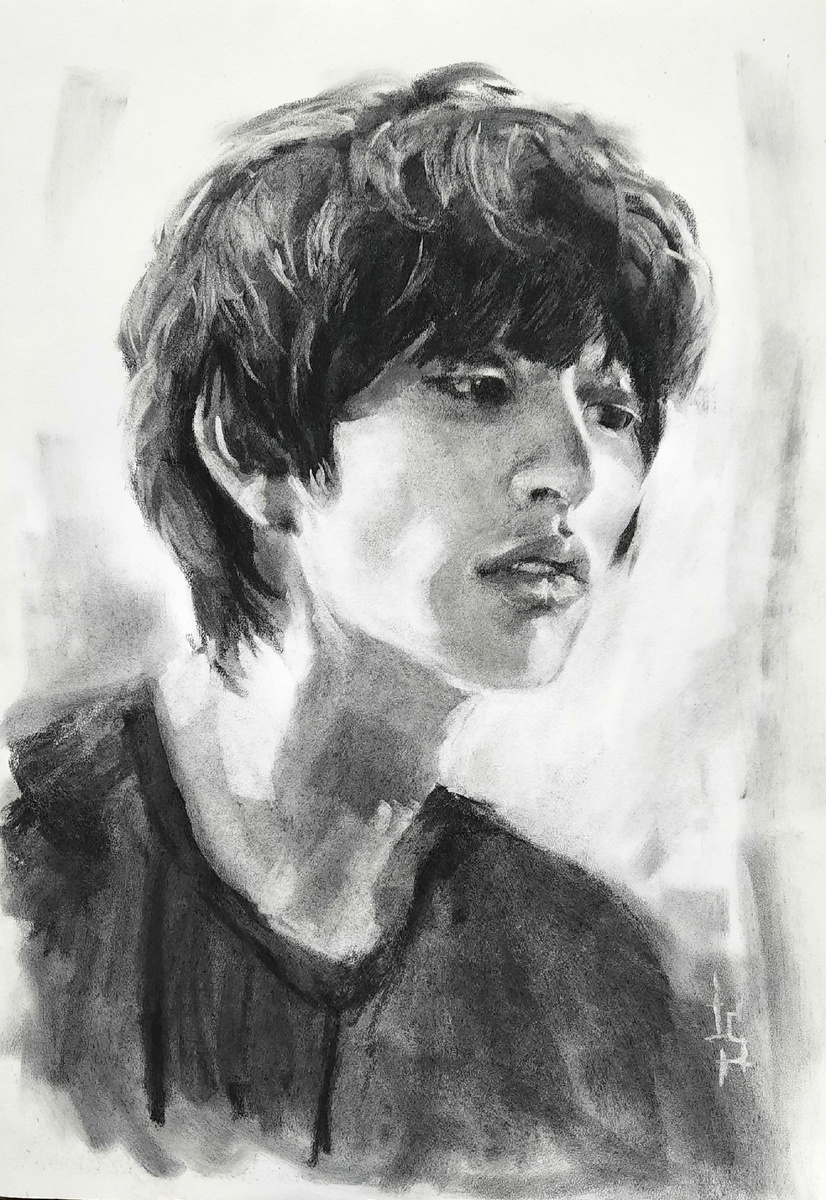 Ли Су Хёк в дораме "Белое рождество". Бумага, уголь, А3, 2023. В наличии