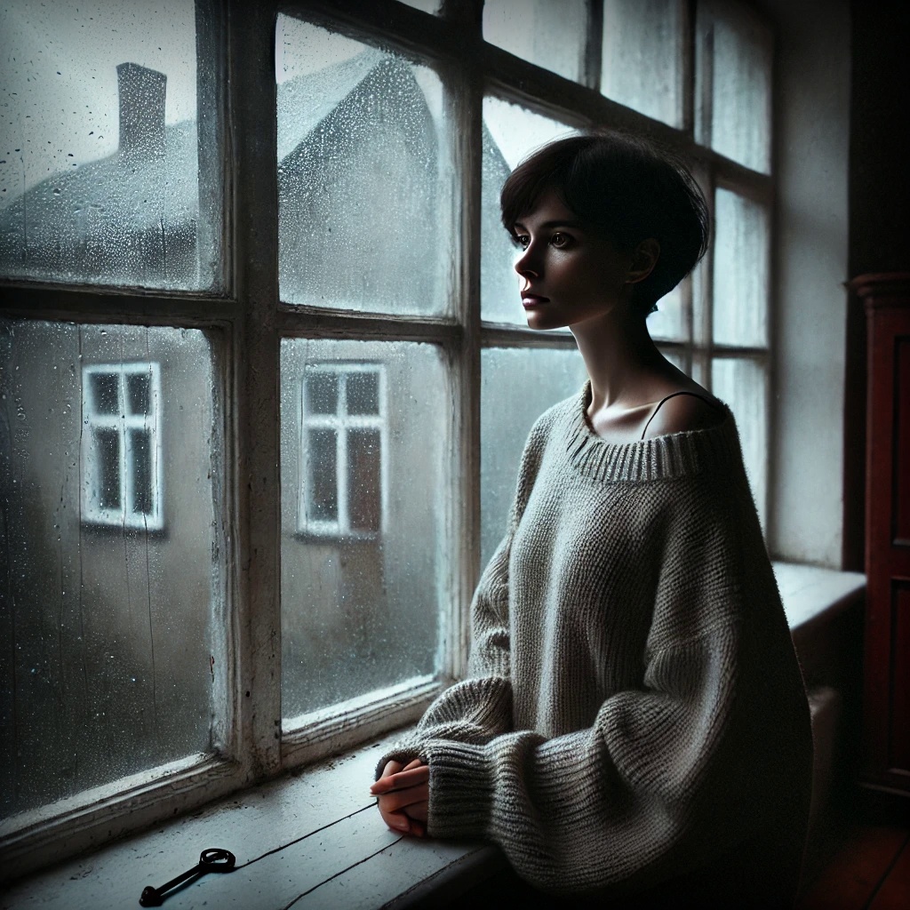 Лидия задумчиво стоит у окна 