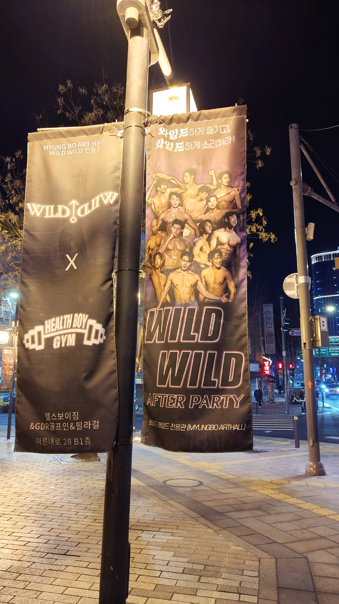 Вот такие верстовые столбы встречают вас, пока вы идёте к концертному залу Myungbo. Ускоряем шаг!))