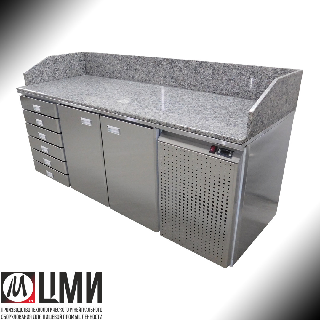 Стол холодильный для пиццы камень под витрину 6 ящиков+2 двери СХПцКВ-6Я+2Д-191/70