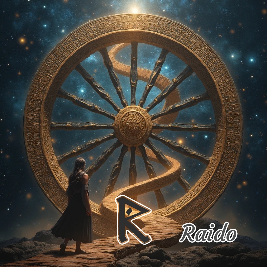 Райдо, символизирующая колесо жизни, как символ движения, цикличности, перемен.