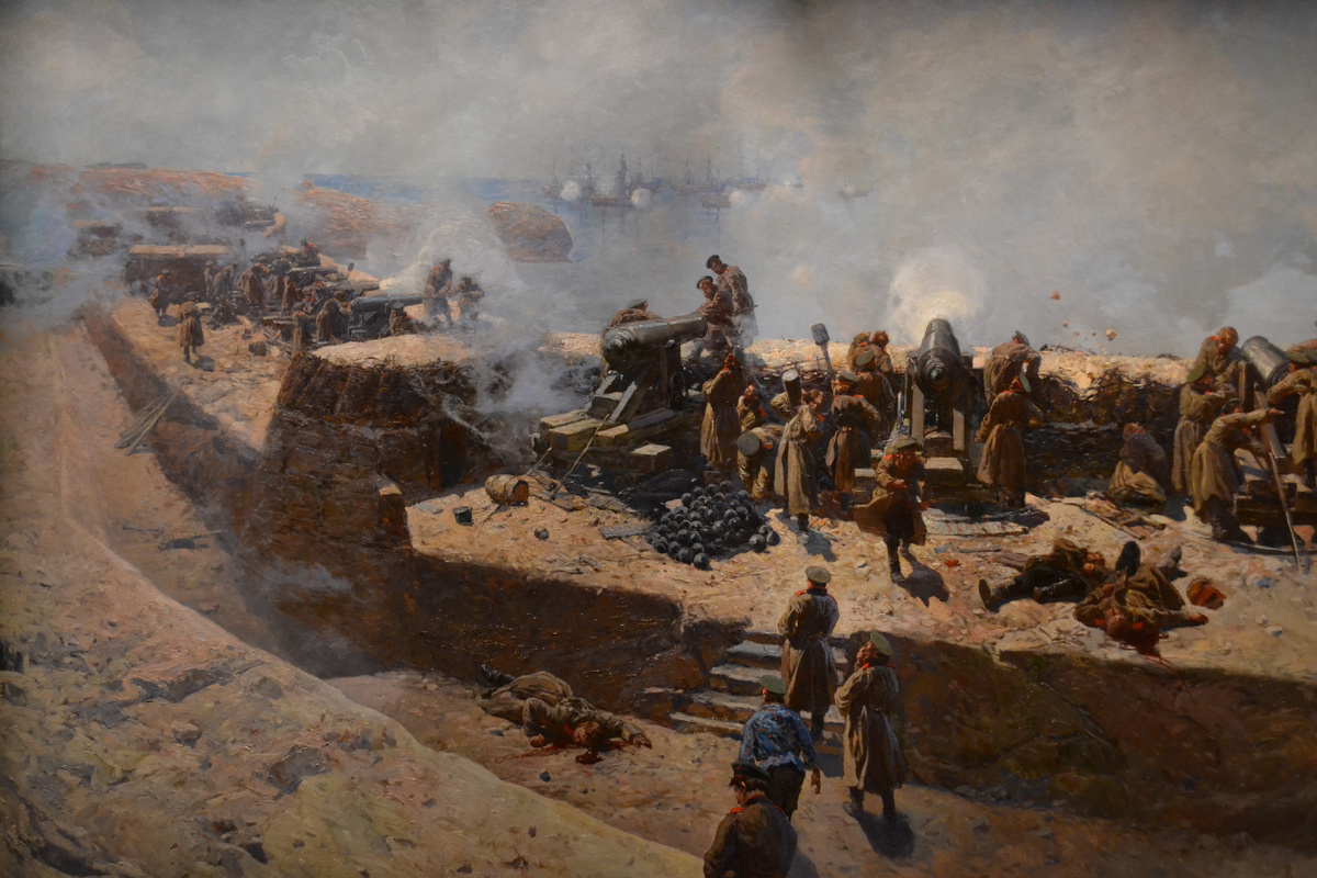 Франц Рубо. Отражение бомбардировки англо - французского флота со стороны Александровской батареи 05 октября 1854 г. Севастополь. Фрагмент. Фото автора