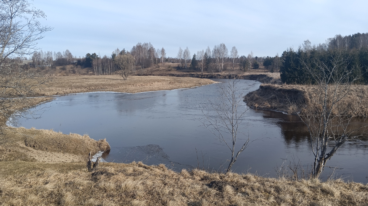Воды в реке совсем не много. 