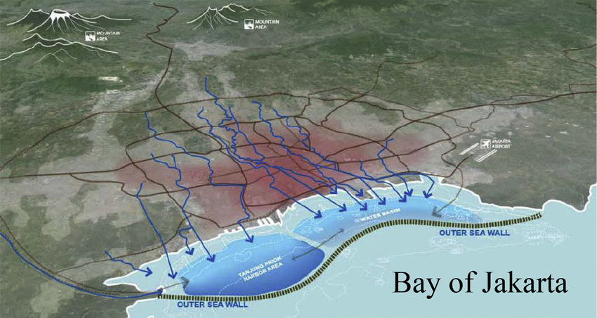 Карта рек, протекающих через Джакарту в залив