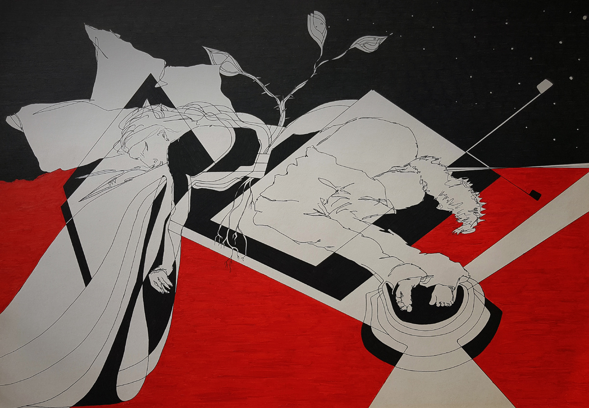 Сон в безлунную ночь.  2020, бумага, смешанная техника (акрил, гелевые ручки). 