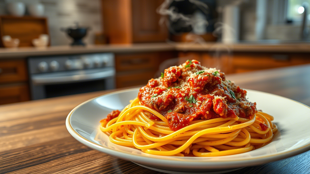 Спагетти "Болоньезе" с фаршем и томатной пастой в домашних условиях