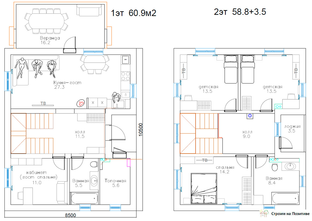 Планировка двухэтажного дома