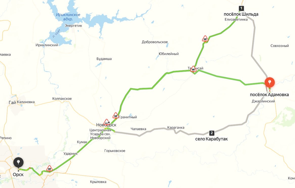    Участок дороги из Адамовки в сторону Орска затопило талыми водами. Как объехать?