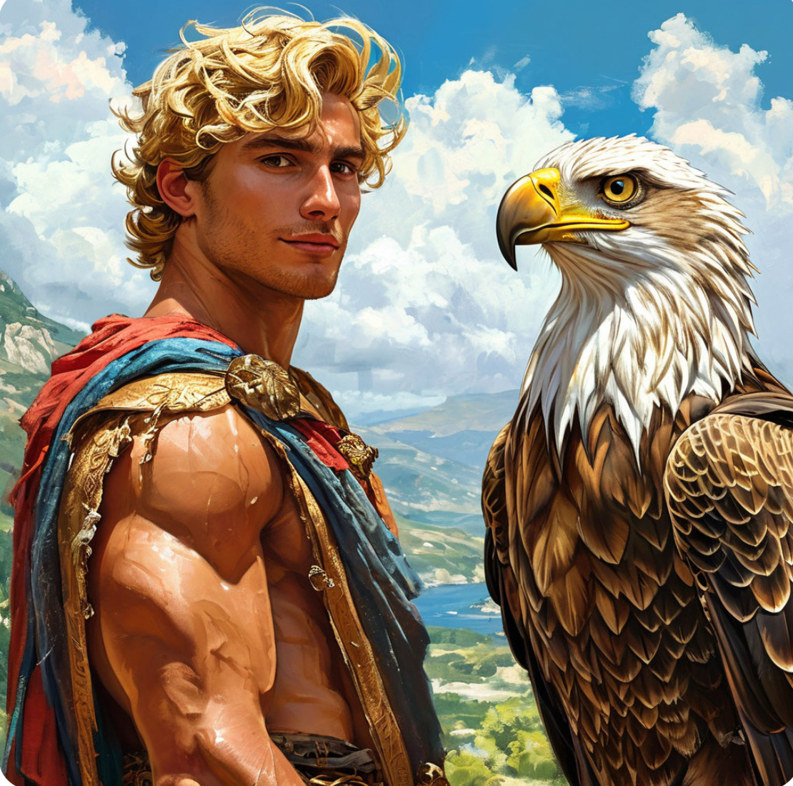 А это няшка Ганимед и орёл Зевса, ворующий людей с земли без права и следствия. Нейросеть решила царевича намочить легонечко и подкачать златокудрому губёшки филлером