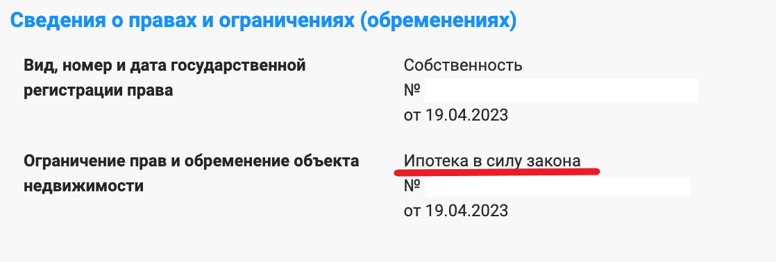 Так на сайте Росреестра отображается обременение по квартире, купленной в ипотеку. (Источник: Росреестр)