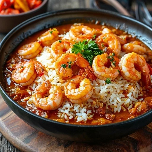 Etouffée или etouffee — это блюдо из морепродуктов , подаваемое на рисовой подушке, встречающееся как в каджунской, так и в креольской кухне