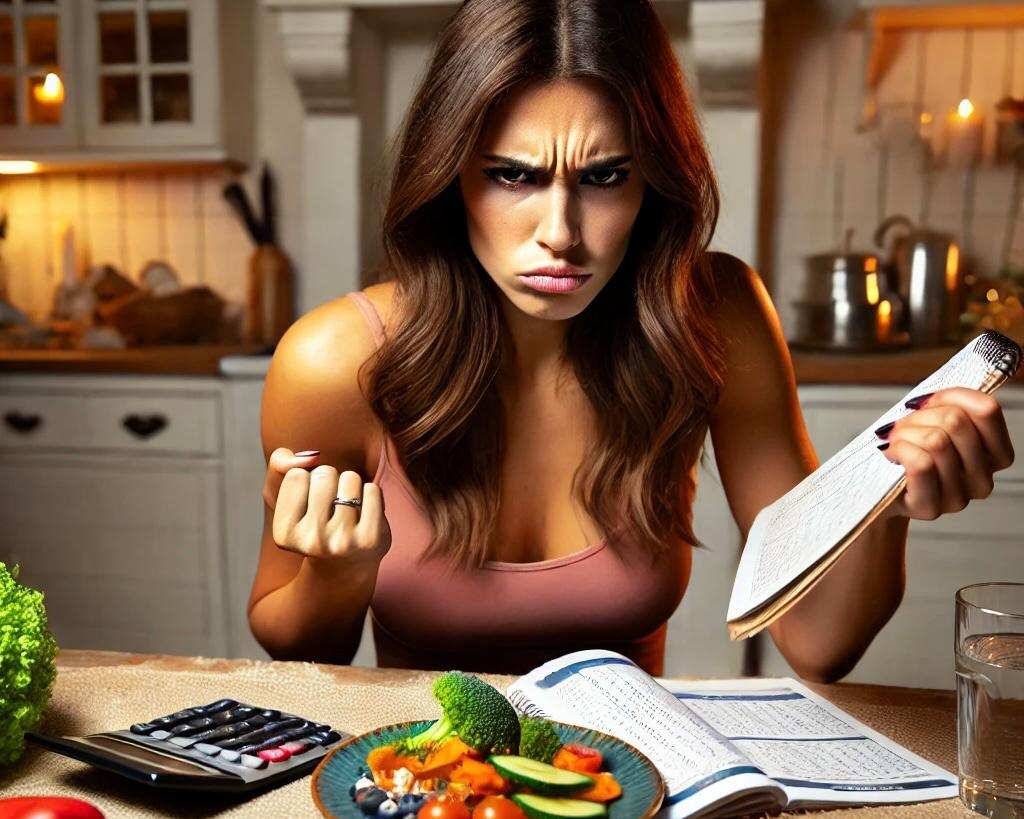 Девушка злится,считая калории