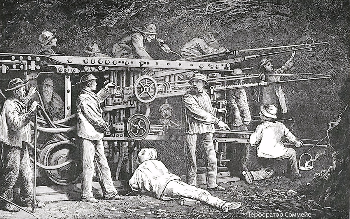 Пневматический перфоратор Соммейе имел внушительные размеры, но был удобнее в использовании, чем его предшественник.