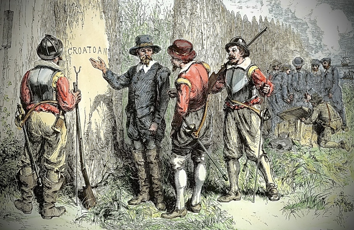 Джон Уайт находит надпись CROATOAN