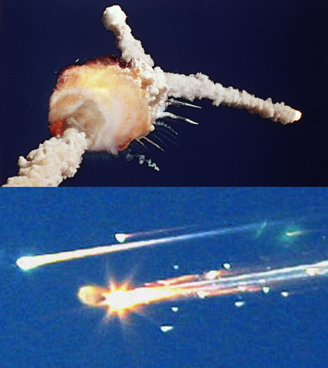Взрывы американских космических кораблей - Челленджера (1986) и Колумбии (2008)