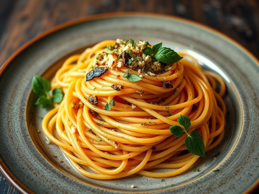 Пикантные спагетти с чесноком и зеленью