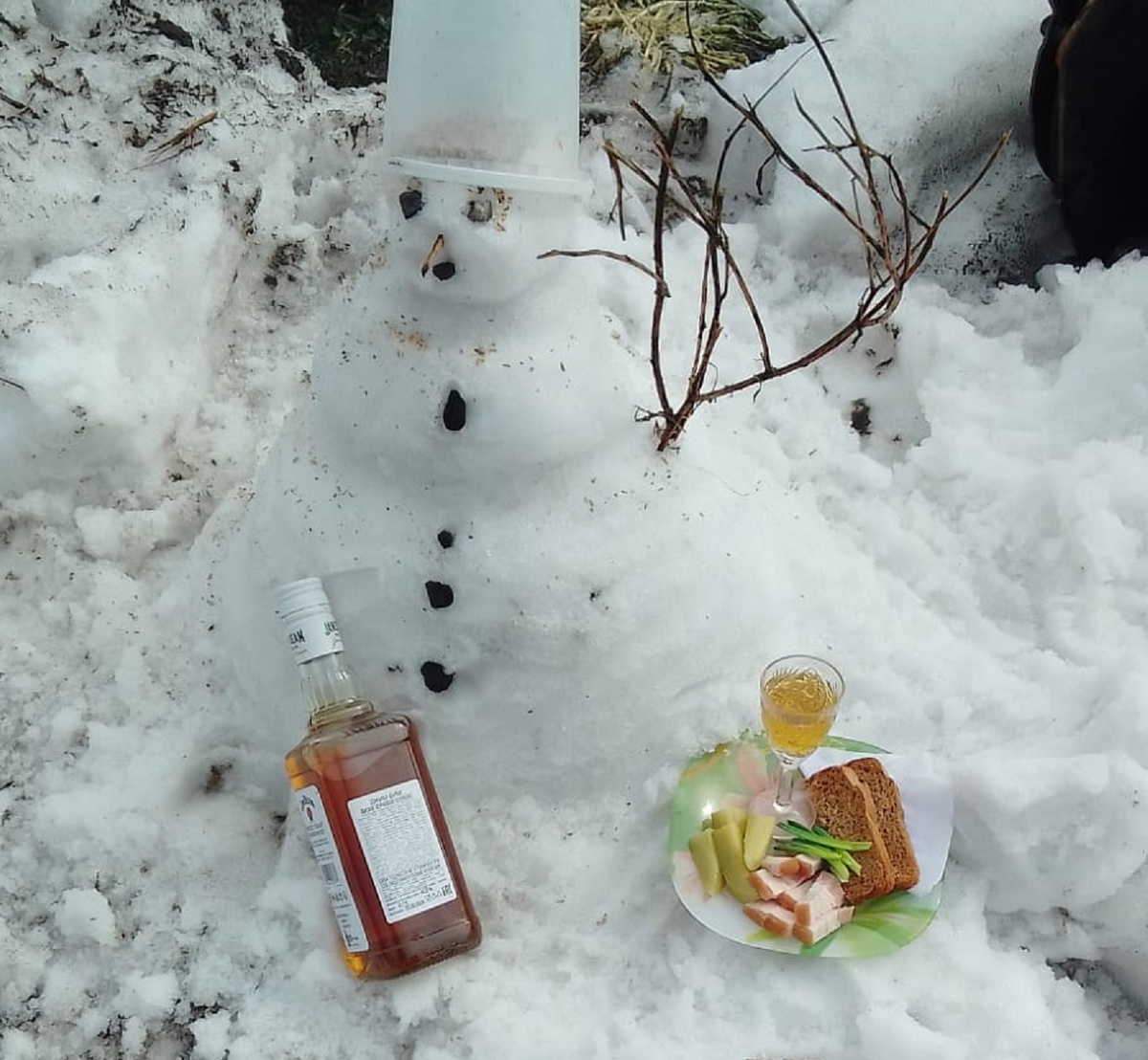 Деревенский коньяк (самогон) настояный на кедровых орешках на снегу...
