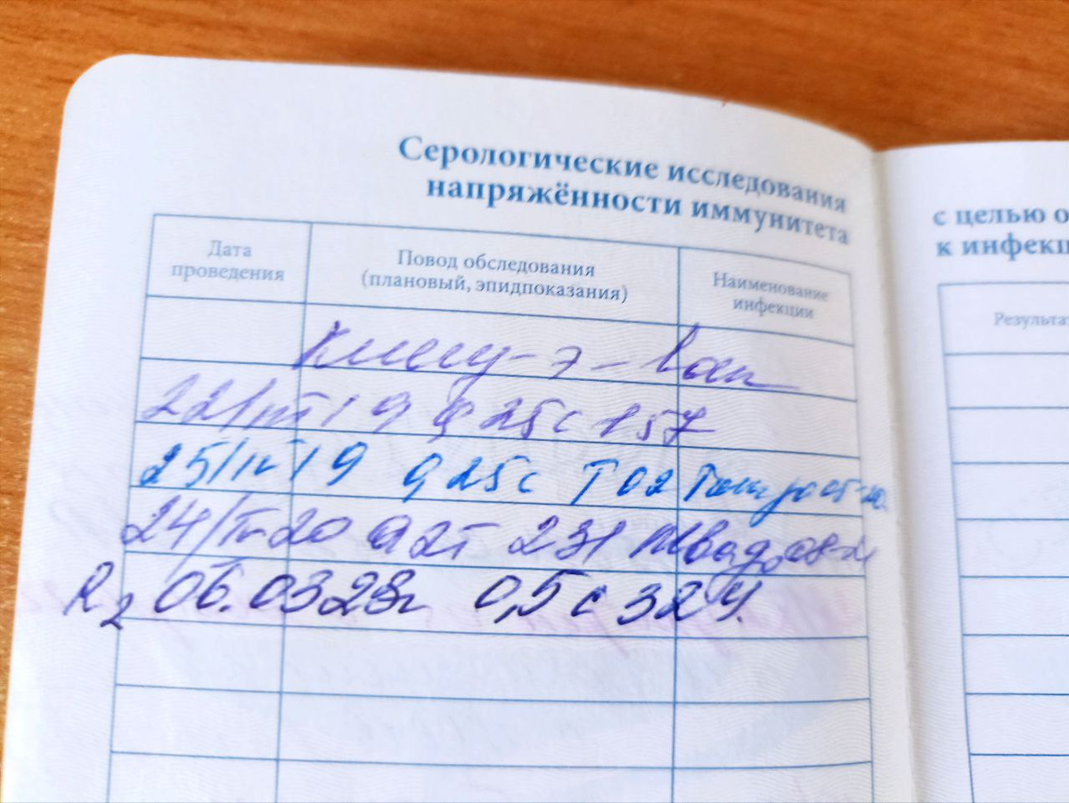 Страничка прививочного сертификата моей дочери