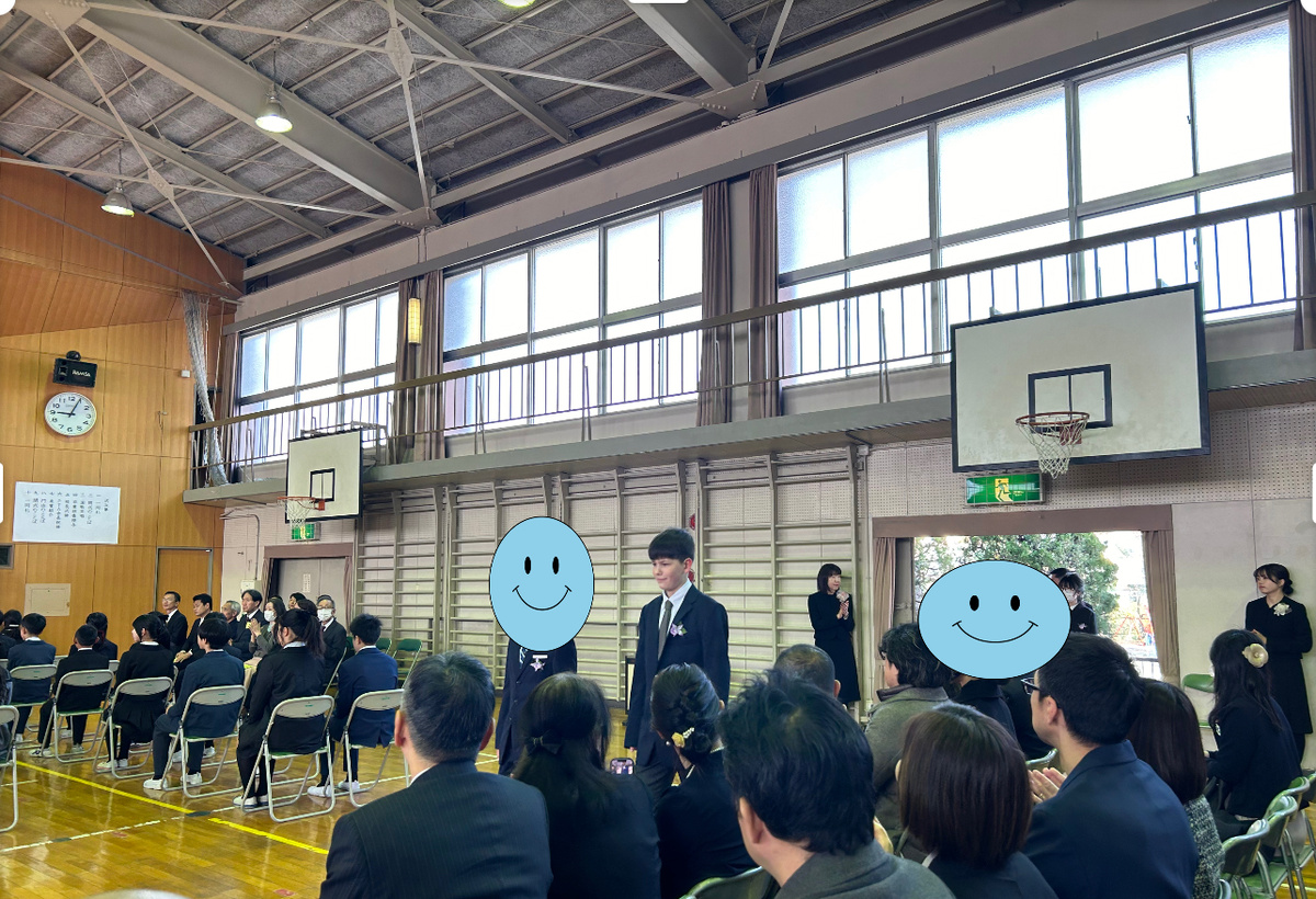 Сын в паре с одноклассником входят в зал. Первый выпускной класс уже сидит. Наш во втором.