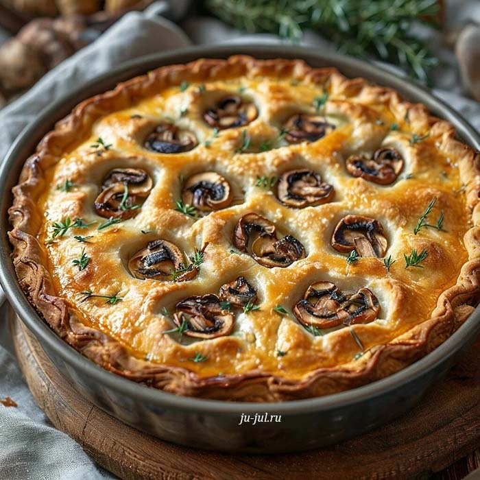 Пирог с шампиньонами и луком