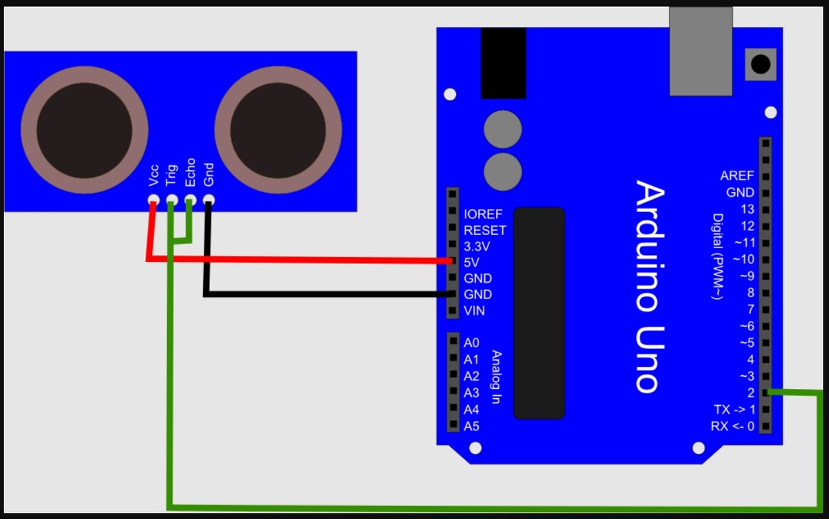 Простая схема подключения ультразвукового датчика к Ардуино.
