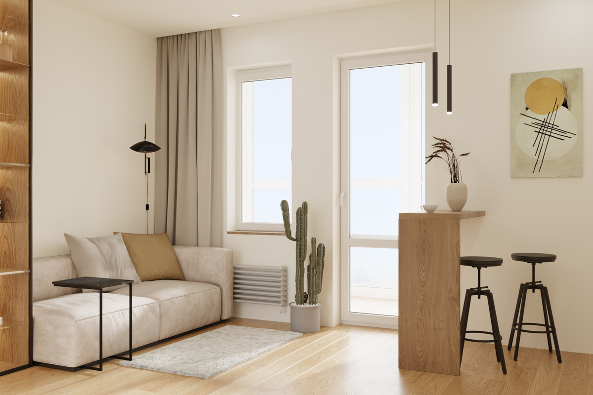 Когда кухня готова - полдела сделано, можно оборудовать спальное место и переезжать. Ну ещё шкаф, это максимум.