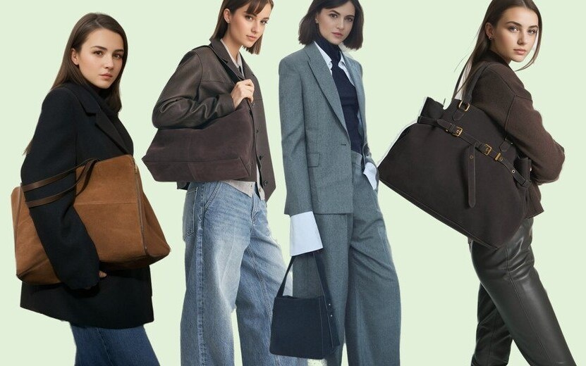  Объемные шопперы и более компактные варианты представлены в замше. Фото: сгенерировано нейросетью