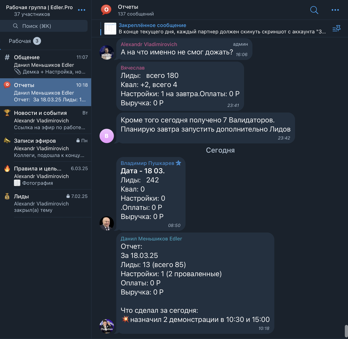 Пример оформленной рабочей группы