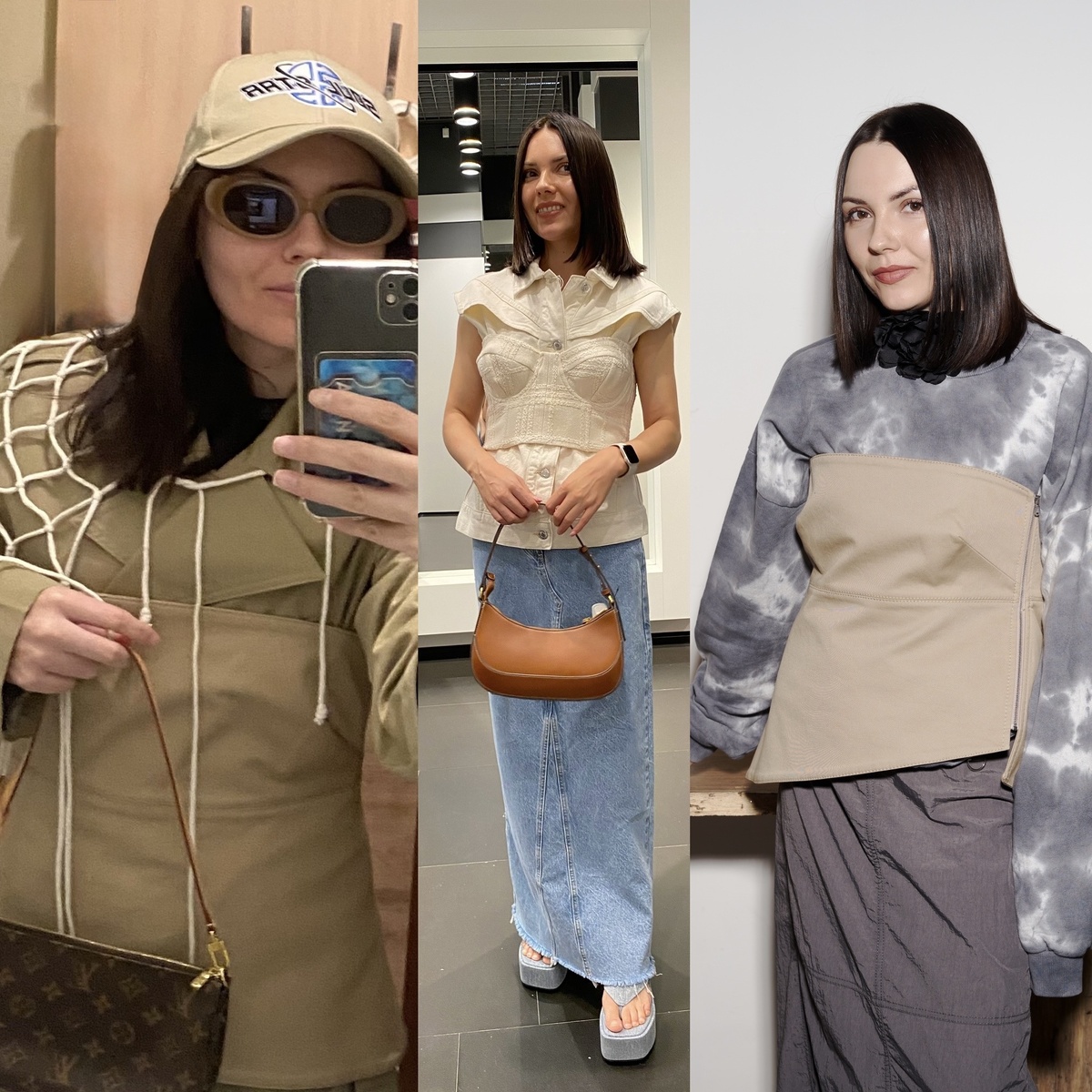 Фото @Поtrendим о стиле. Как видите, корсеты из плотной ткани можно носить поверх тренча, джинсовой куртки / жилетки, свитшота и т.д.