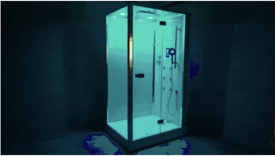 Цвета могут по-разному влиять на настроение и тонус. Кроме того, в этой кабине из Блюмарт есть гидромассаж, принудительная вентиляция и FM-радио