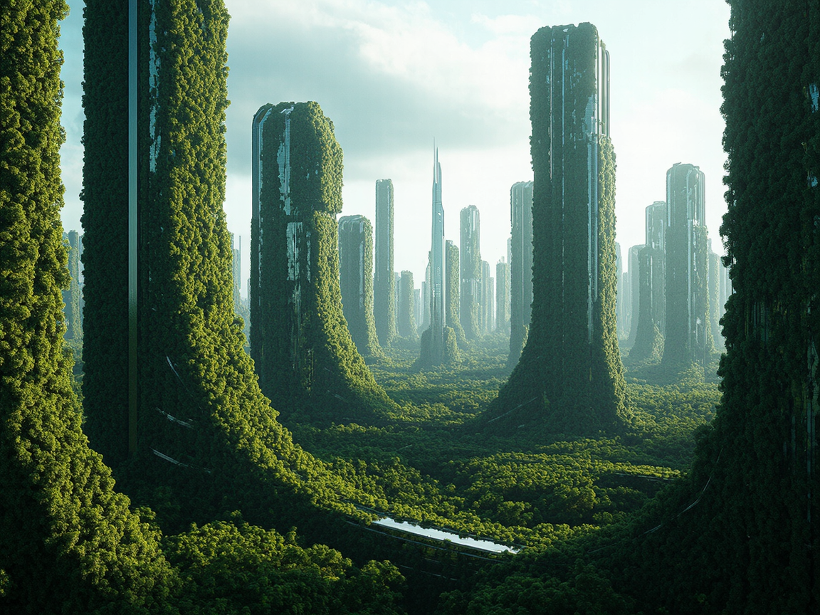 Город будущего, где небоскрёбы покрыты зеленью, а улицы утопают в растениях
