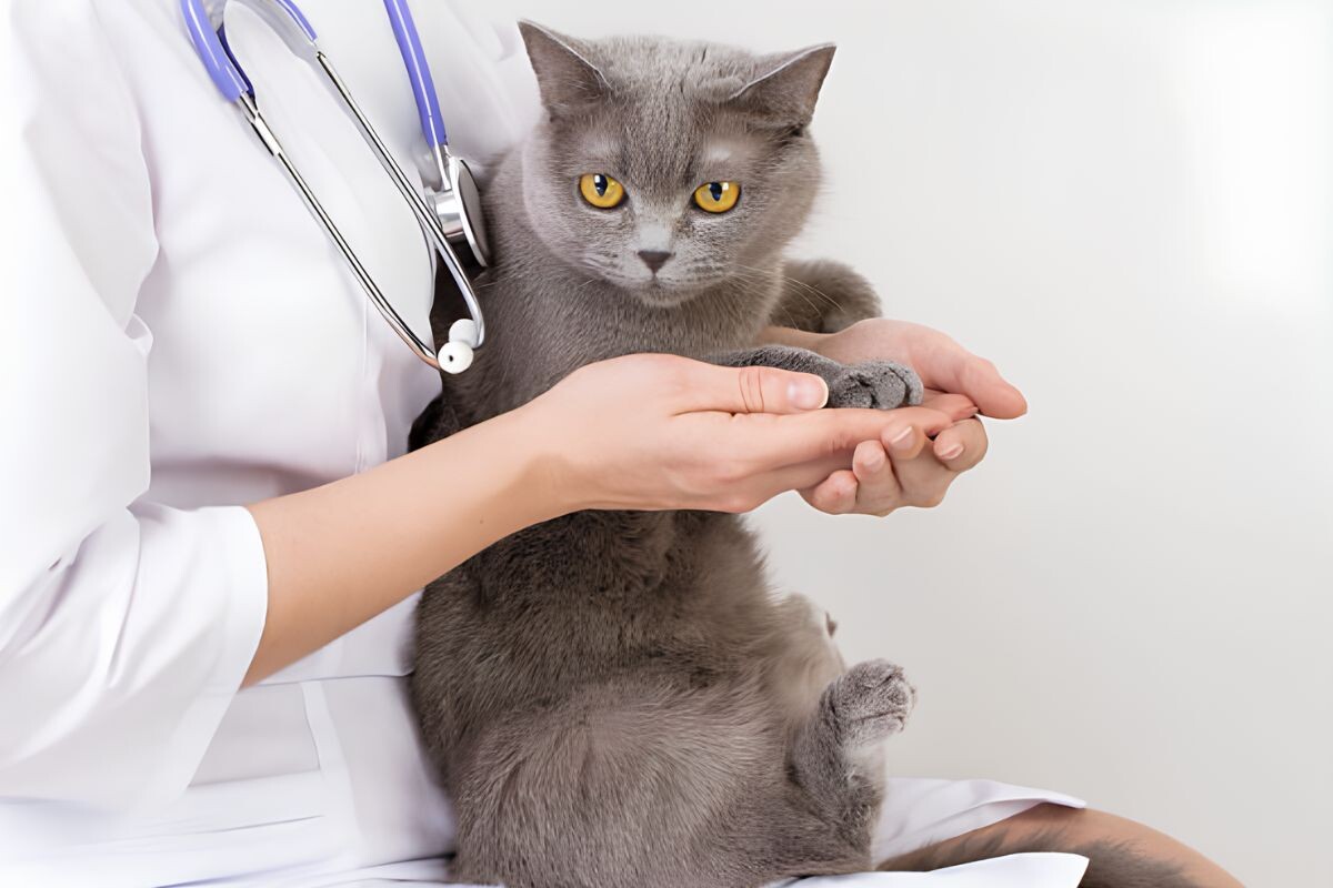 Ветеринар осматривает лапу 