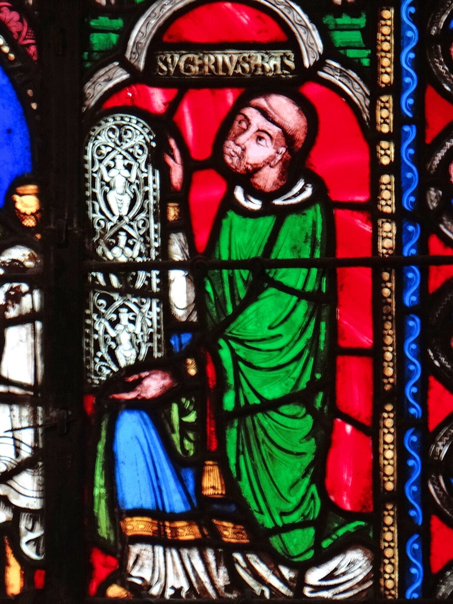Аббат Сугерий на витраже в соборе Сен-Дени 12 век