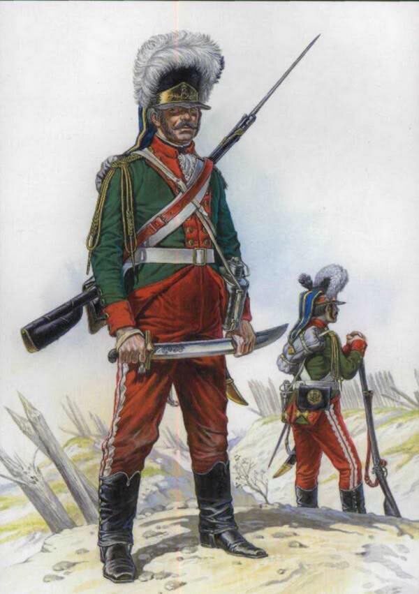 Гренадер Екатеринославского гренадерского полка, вооружённый ружьем с круглым штыком и саблей «образца 1790 и 1791 годов». 1792 год. Художник Игорь Дзысь. https://www.liveinternet.ru/users/6275727/post440382771/