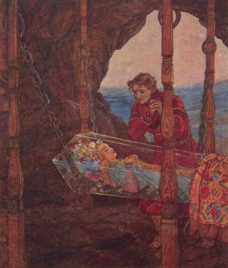 Иллюстрация к "Сказке о мёртвой царевне и о семи богатырях". Открытый источник.